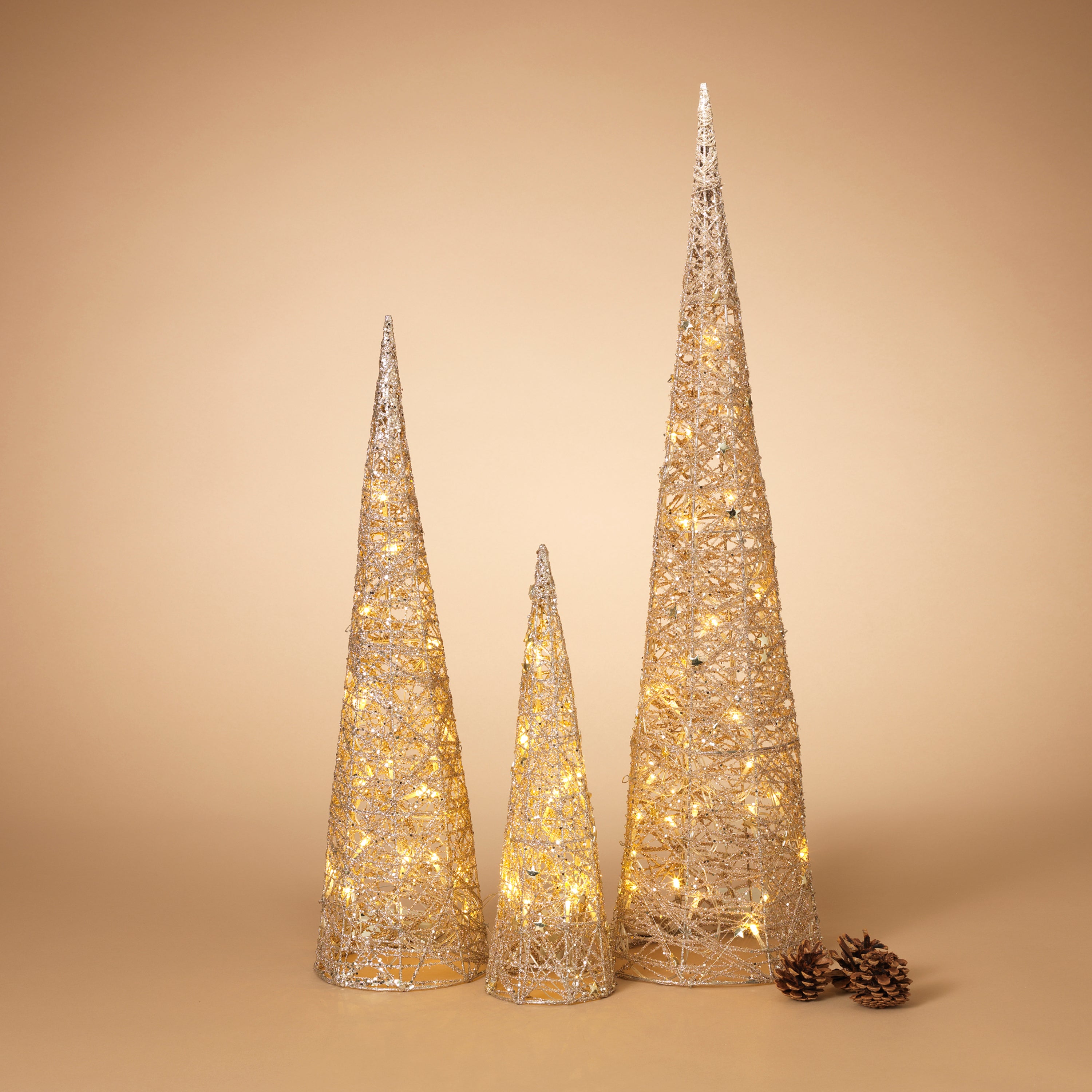 Set of 3 Lighted Holiday Cones