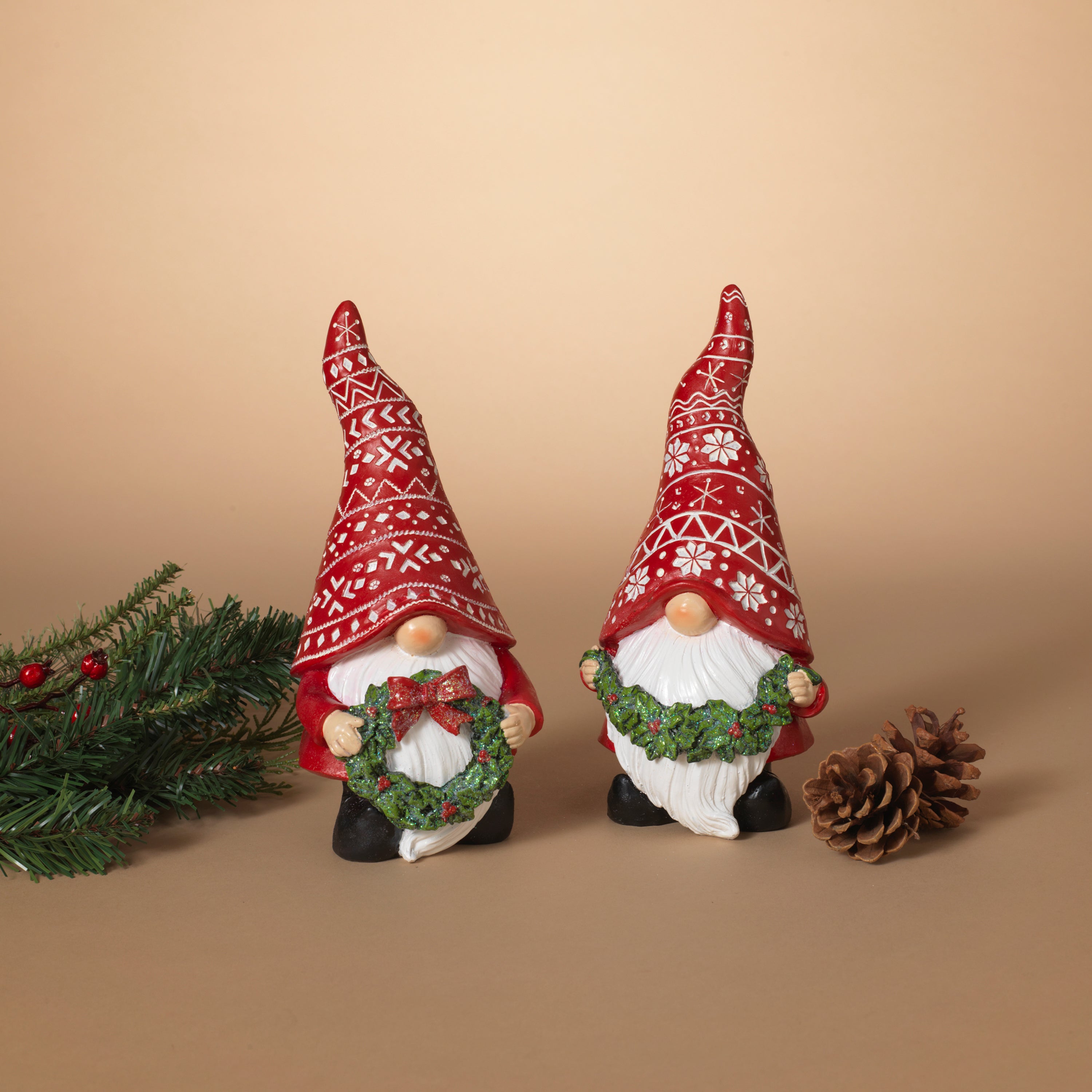 Set of 2 Whimsical Christmas Holiday Gnome Figurines Decor