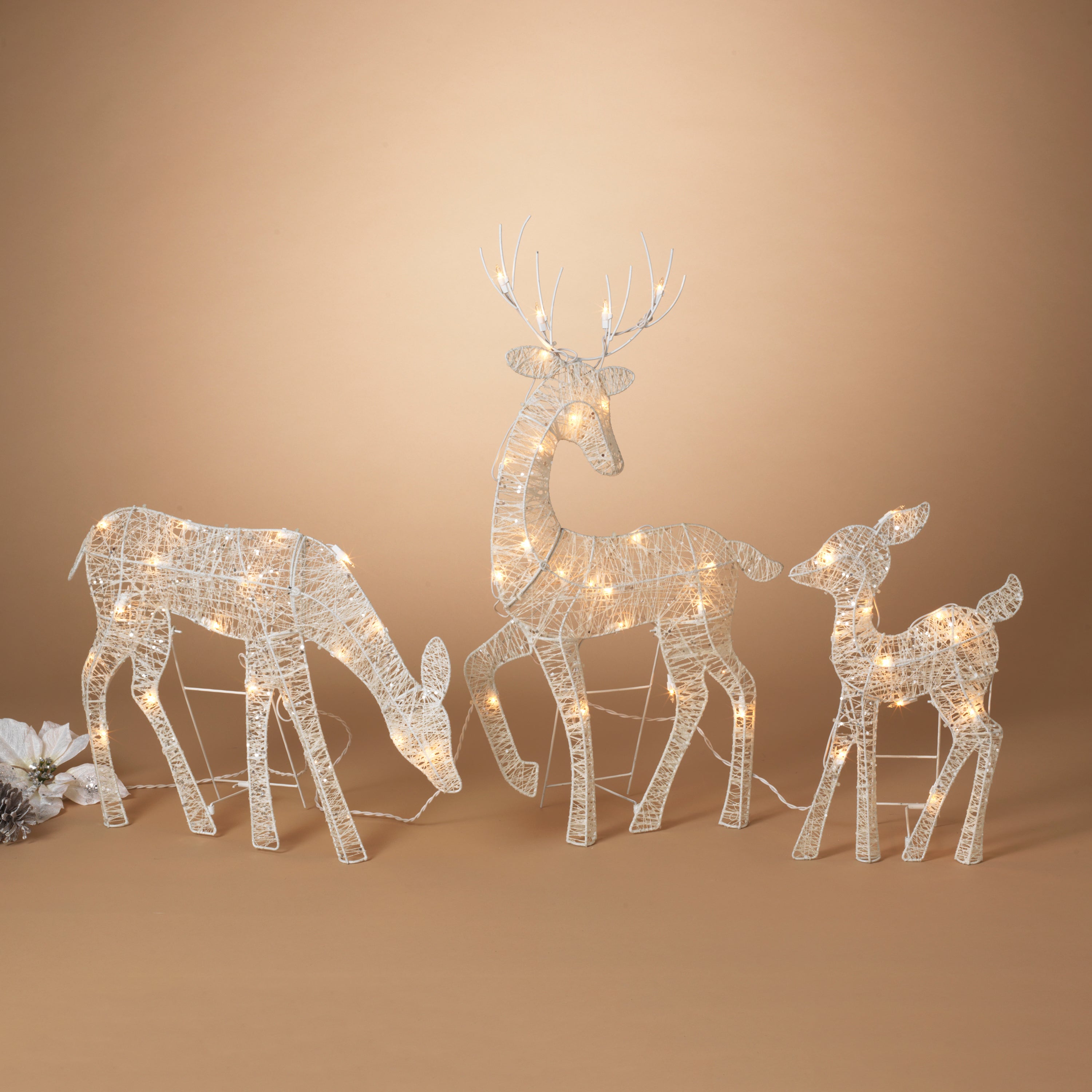 Set of 3 Outdoor 2-D White Glittering Reindeer with 50 Lights