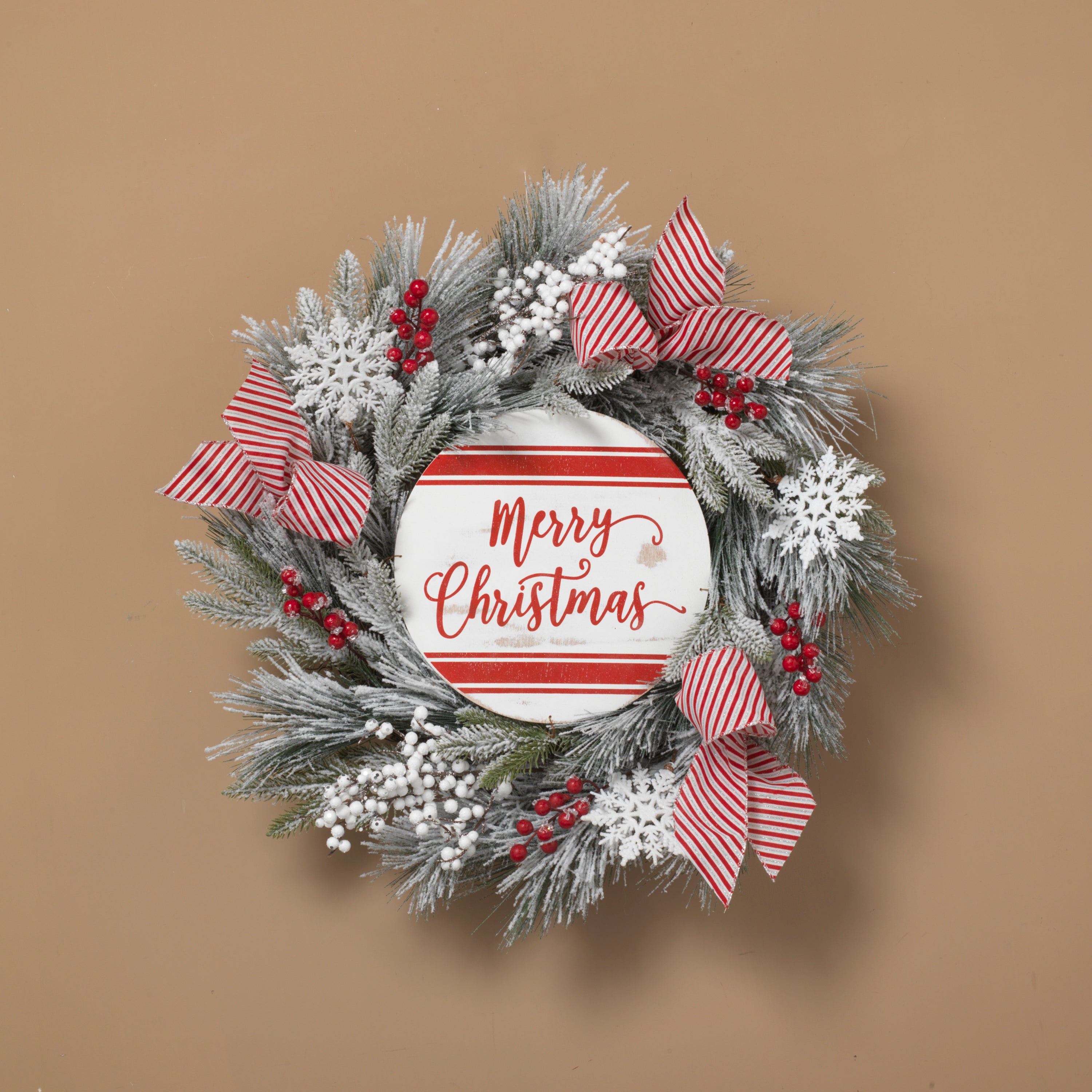 24 in Flocked Merry Christmas Wreath with Snowflakes