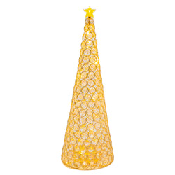 Elegant Glam Holiday Gold Lighted Jewel Cone Christmas Tree