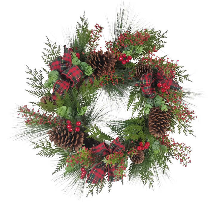 Kurt Adler 24-Inch Berries and Pinecone Ribbon Rattan Wreath
