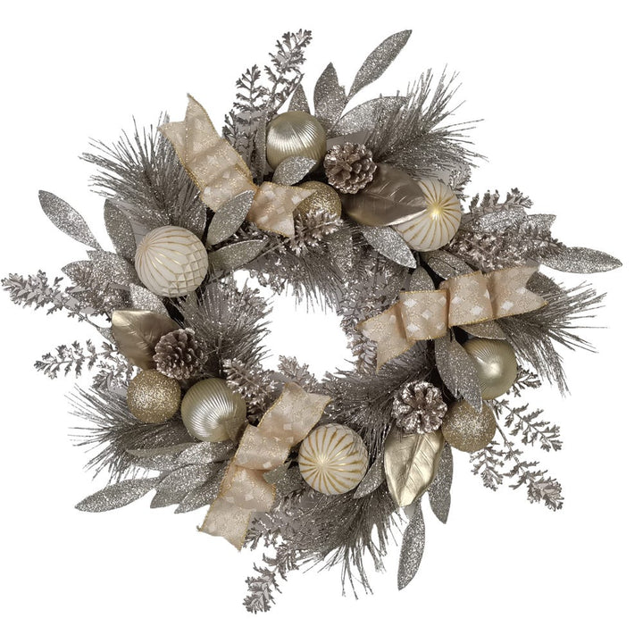 Kurt Adler 24-Inch Silver and Gold Champagne Rattan Wreath