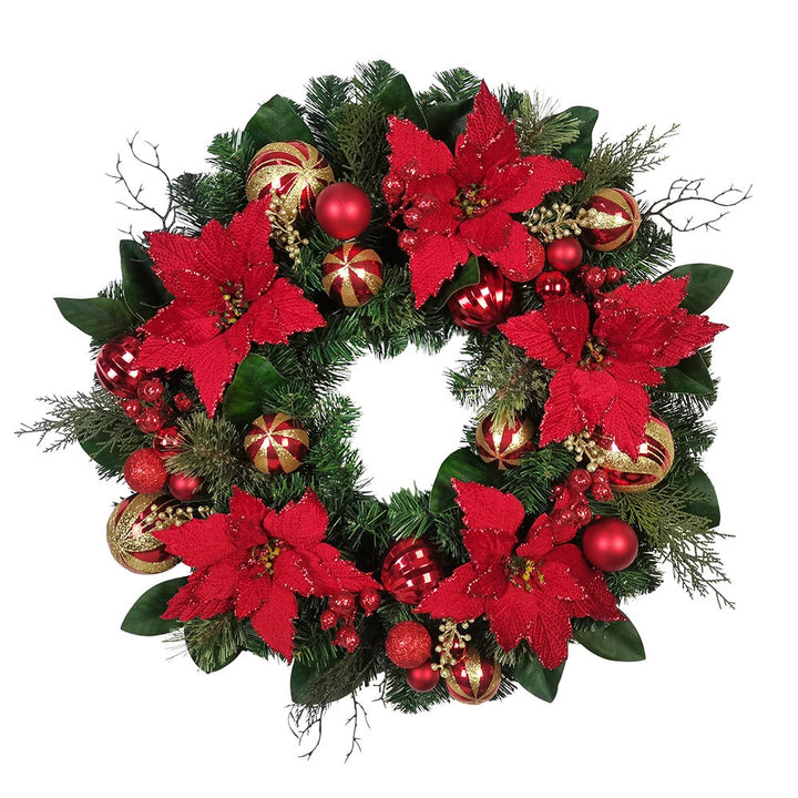 Kurt Adler 30-Inch Unlit Red & Gold Poinsettia Wreath