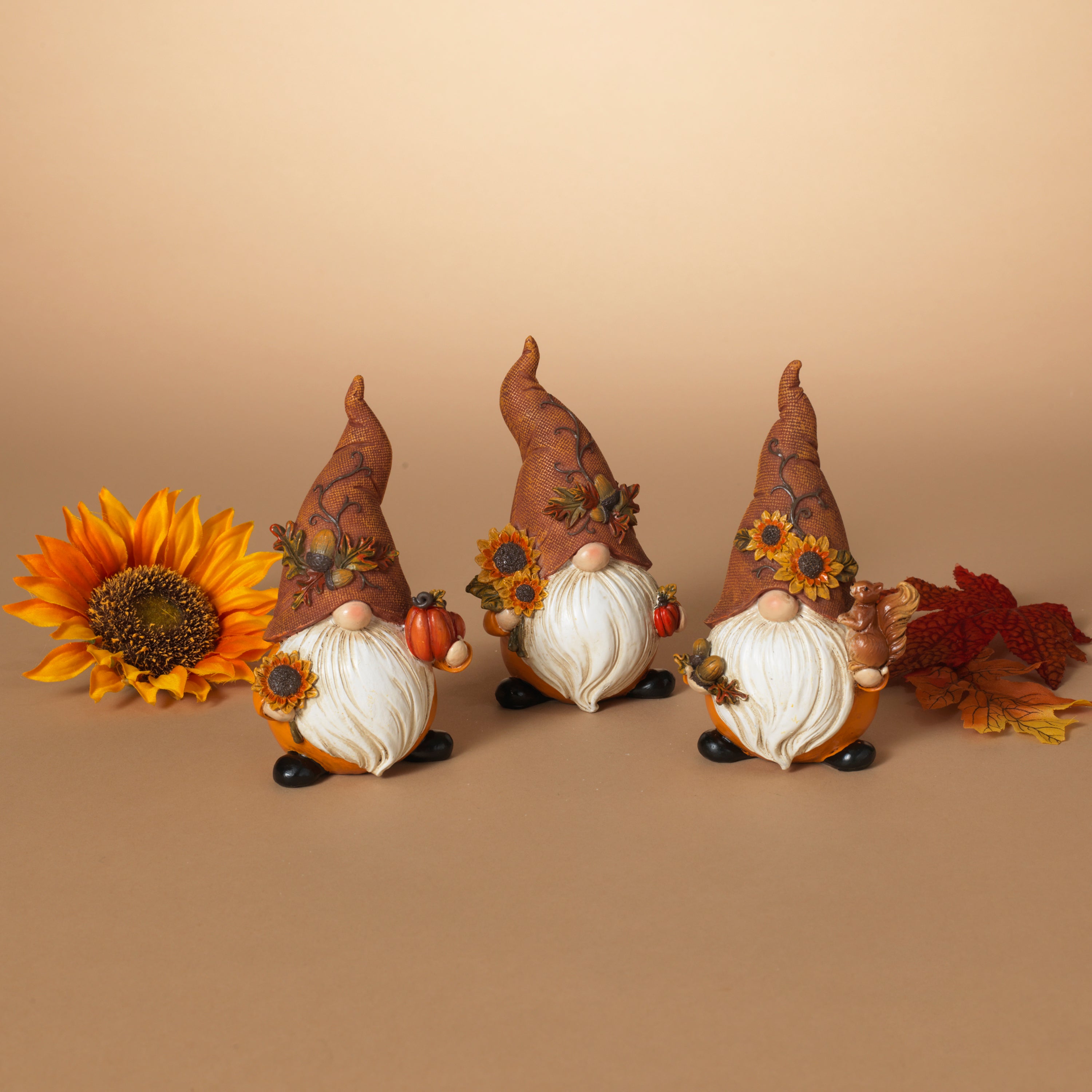 Set of 3 Autumn Sunflower Harvest Gnome Figurines