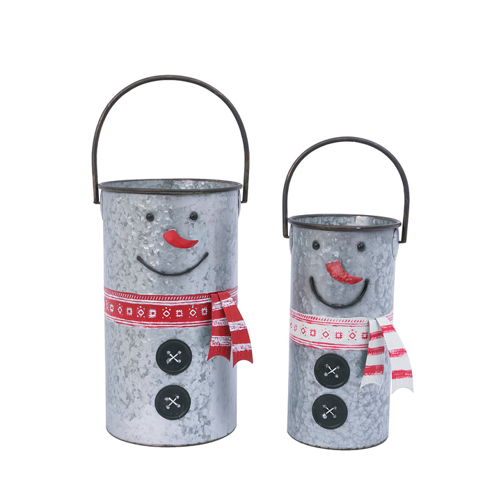 Assorted Set of 2 Nesting Metal Snowman Buckets