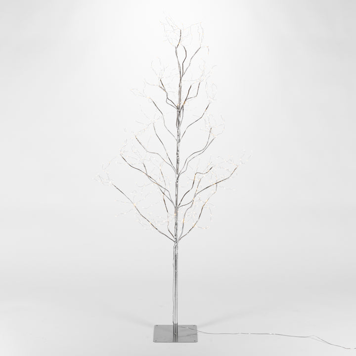 5 Foot Tall Silver Glowing Lighted Tree, Micro LEDs