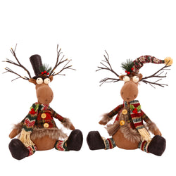 Set of 2 Moose Christmas Holiday Decor with Lighted Antlers