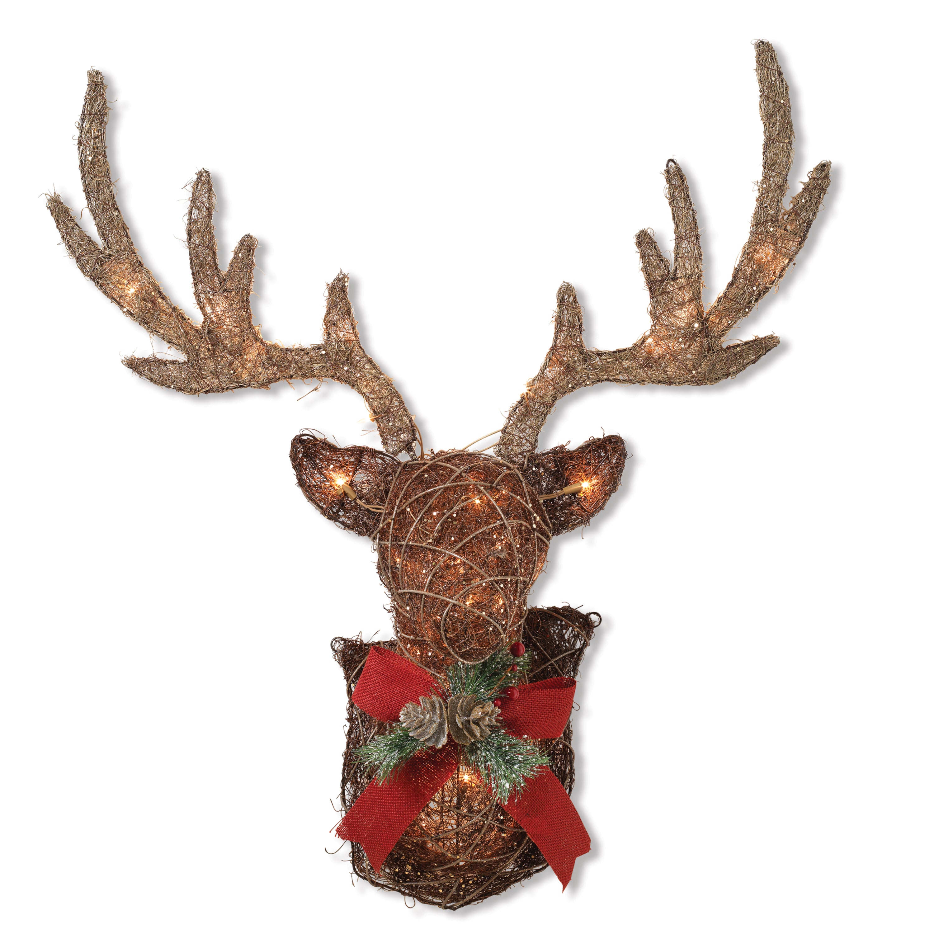 Traditional Christmas Holiday Vine Stag Wall Decor with LEDs