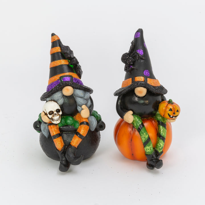 Set of 2 Whimsical Lighted Spooky Halloween Gnomes Decor