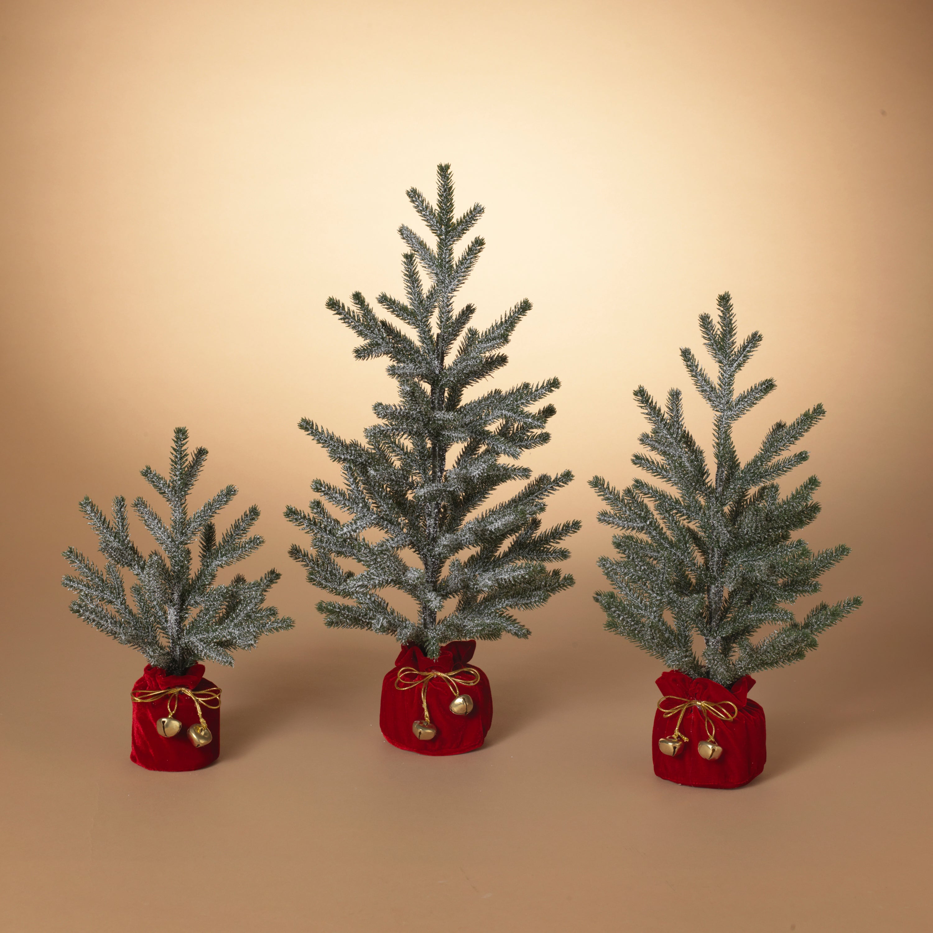 Set of 3 Holiday Pine Trees with Christmas Jingle Bell Base