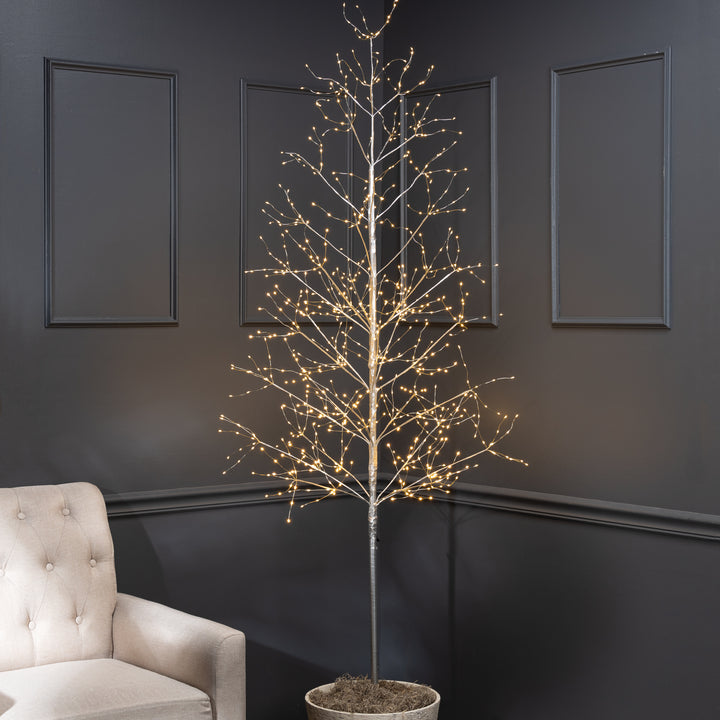 7 Foot Tall Silver Glowing Lighted Tree, Micro LEDs