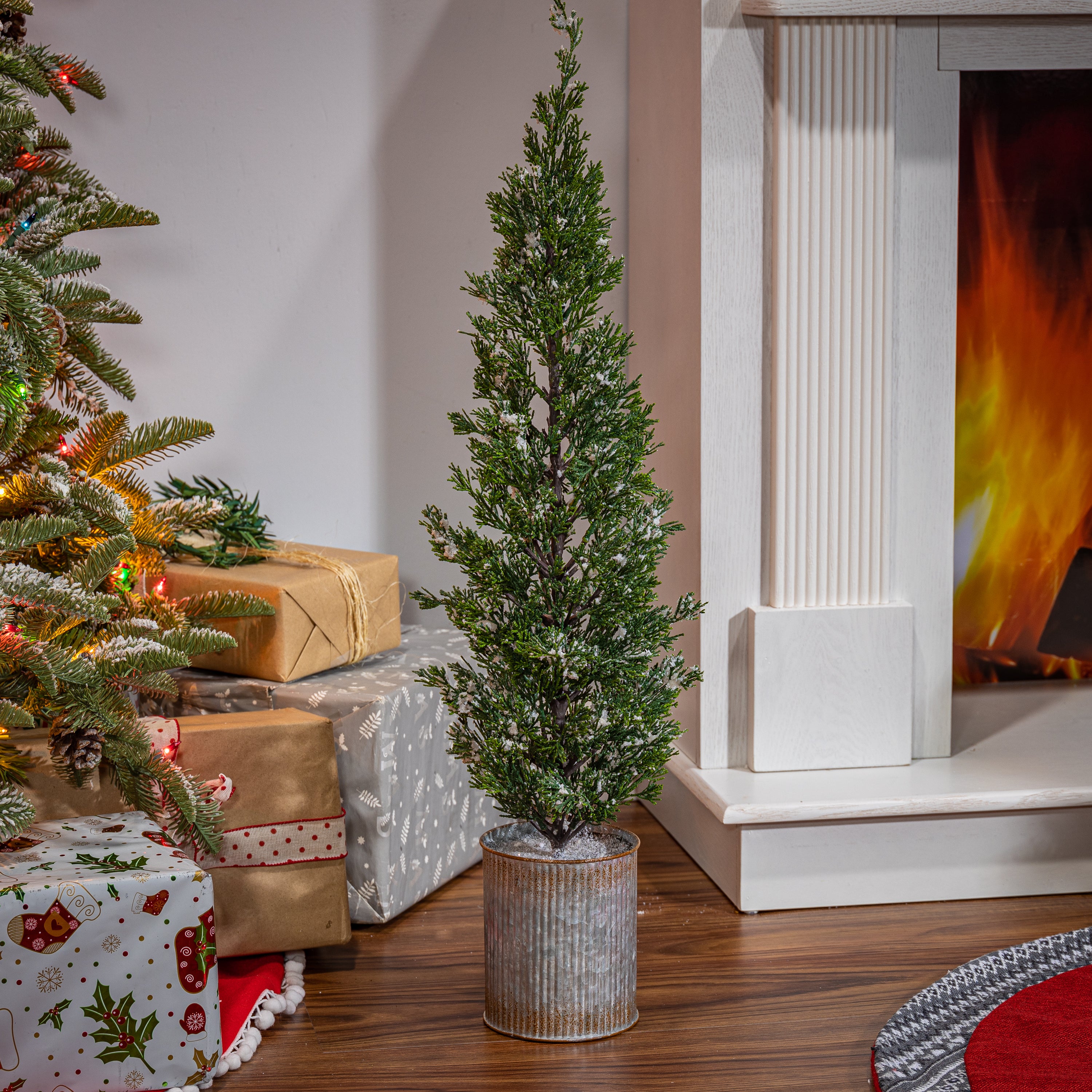 35-in H Snowy Pine Tree in Tin Pot