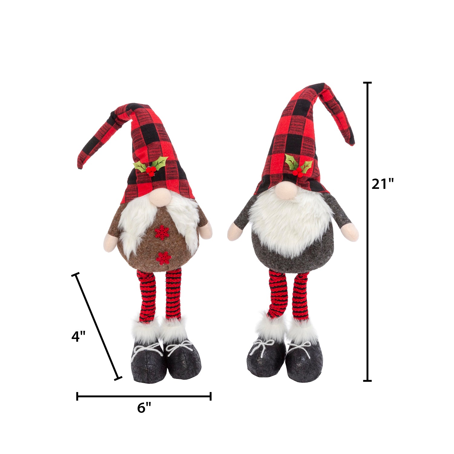 Set of 2 Christmas Holiday Gnome Figurines, Black Red Gingham