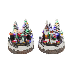 Set of 2 Musical Lighted Christmas Village with Moving Scenes