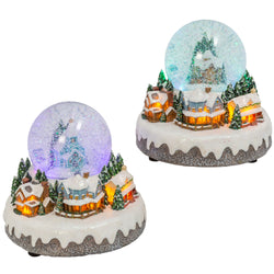 Set of 2 Musical Light Snow globe with Christmas Village Scene